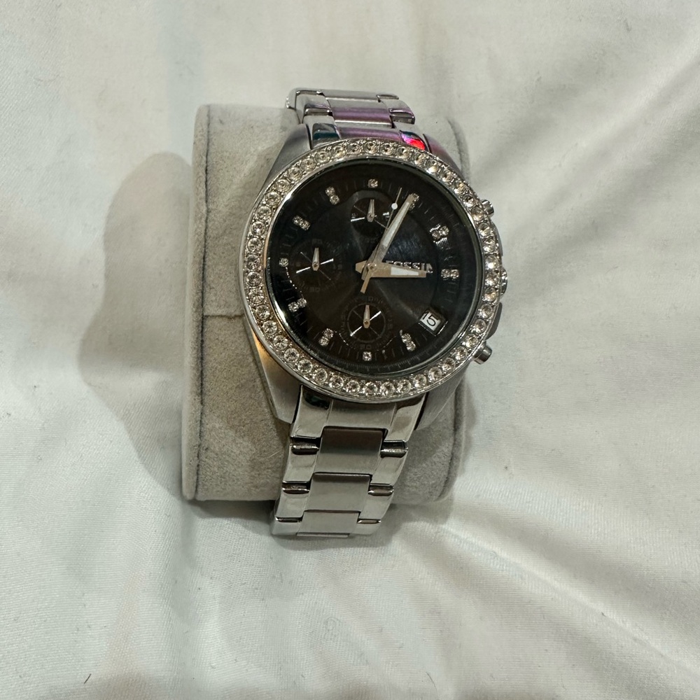 Silver Watch with Black Dial